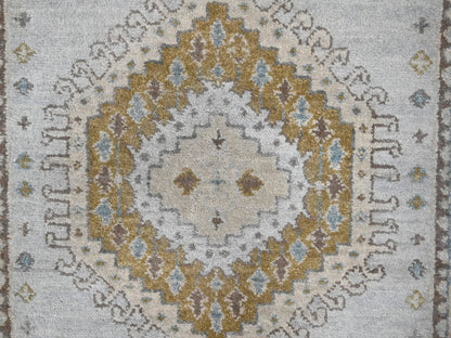 Grey 2'7" x 19'9" Tribal & Geometric Hand knotted Wool Rug - Sku: O084923