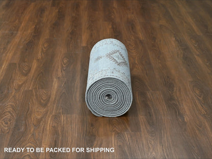 Grey 2'7" x 19'9" Tribal & Geometric Hand knotted Wool Rug - Sku: O084923