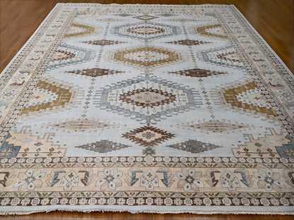 Grey 13'11" x 17'10" Tribal & Geometric Hand knotted Wool Rug - Sku: O084924