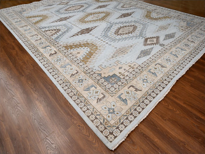 Grey 13'11" x 17'10" Tribal & Geometric Hand knotted Wool Rug - Sku: O084924