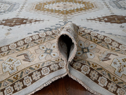 Grey 13'11" x 17'10" Tribal & Geometric Hand knotted Wool Rug - Sku: O084924