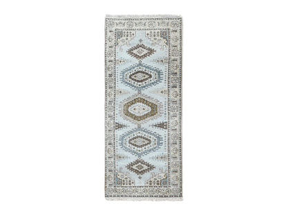 Grey 2'9" x 6'0" Tribal & Geometric Hand knotted Wool Rug - Sku: O084925