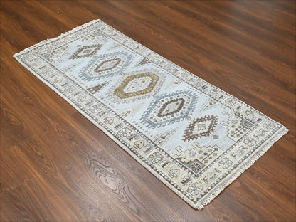 Grey 2'9" x 6'0" Tribal & Geometric Hand knotted Wool Rug - Sku: O084925