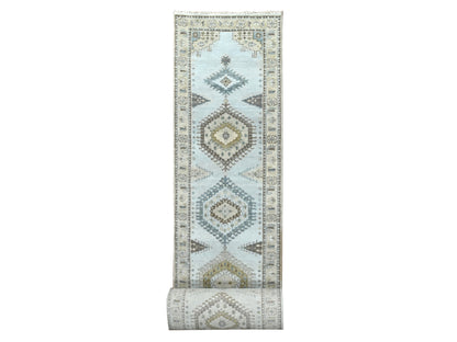 Grey 2'7" x 23'9" Tribal & Geometric Hand knotted Wool Rug - Sku: O084928