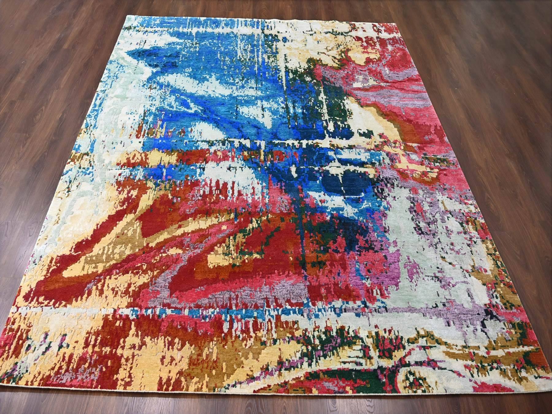 Modern / Contemporary hand-knotted wool rug in Blue, 9'4" x 12'3", SKU O084930