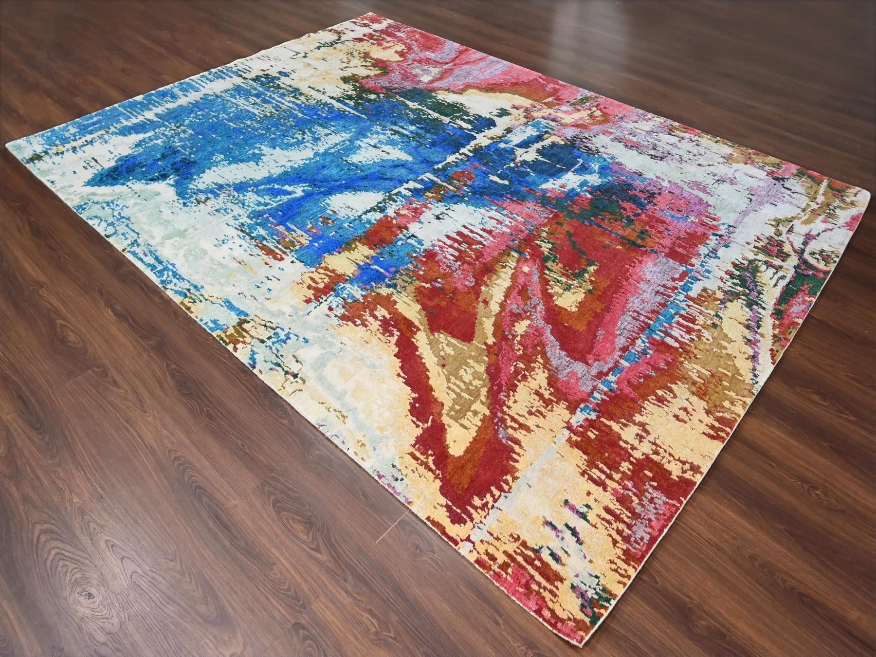 Modern / Contemporary hand-knotted wool rug in Blue, 9'4" x 12'3", SKU O084930