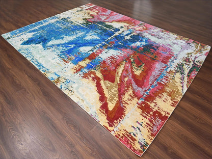 Modern / Contemporary hand-knotted wool rug in Blue, 9'4" x 12'3", SKU O084930