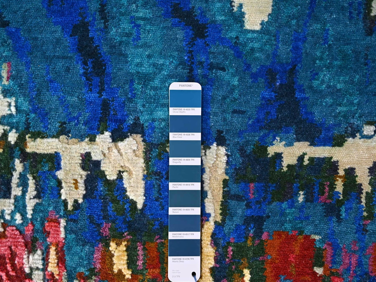 Modern / Contemporary hand-knotted wool rug in Blue, 9'4" x 12'3", SKU O084930