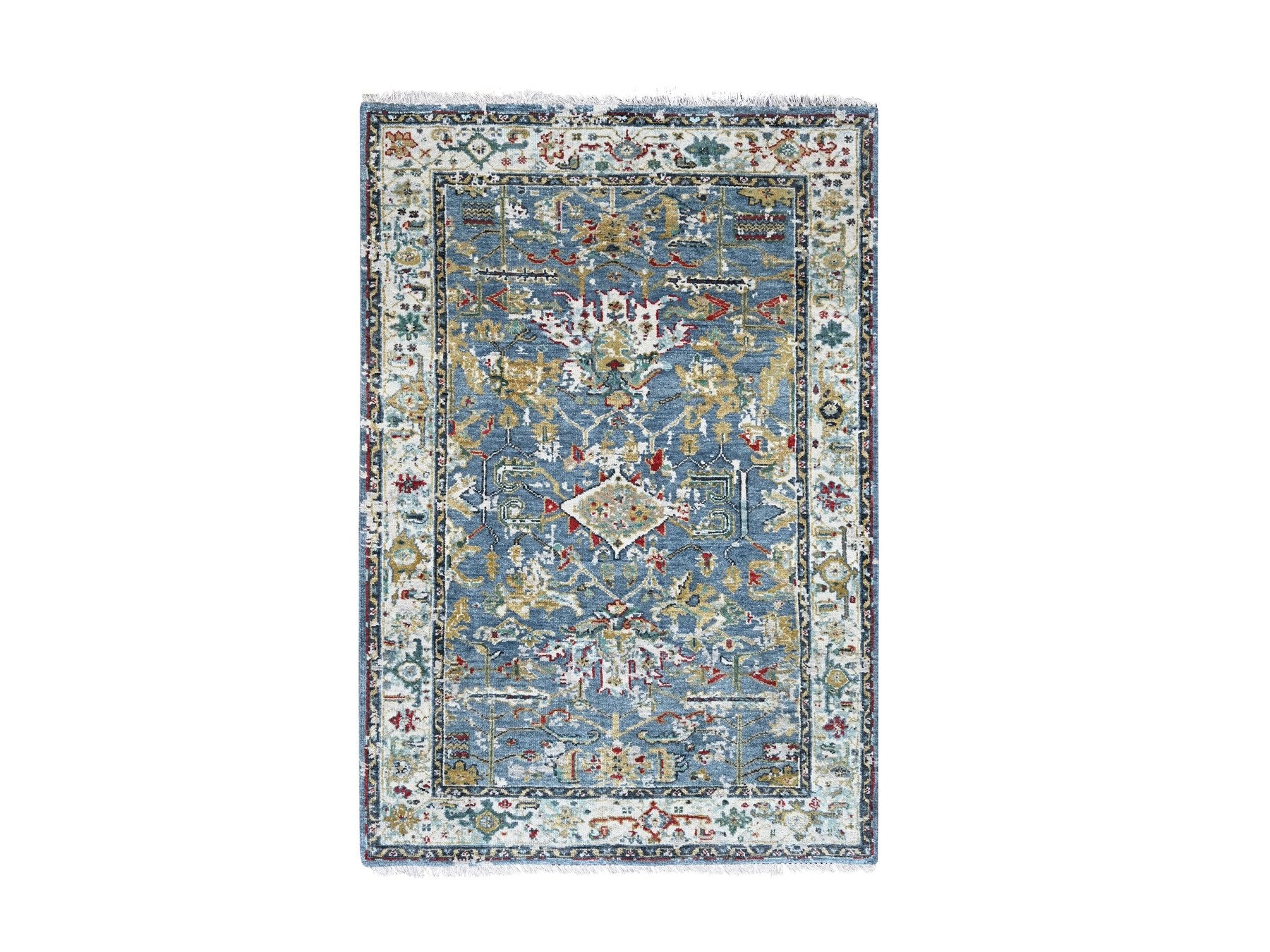 Heriz Traditional hand-knotted wool rug in Blue, 3'1" x 4'11", SKU O084953