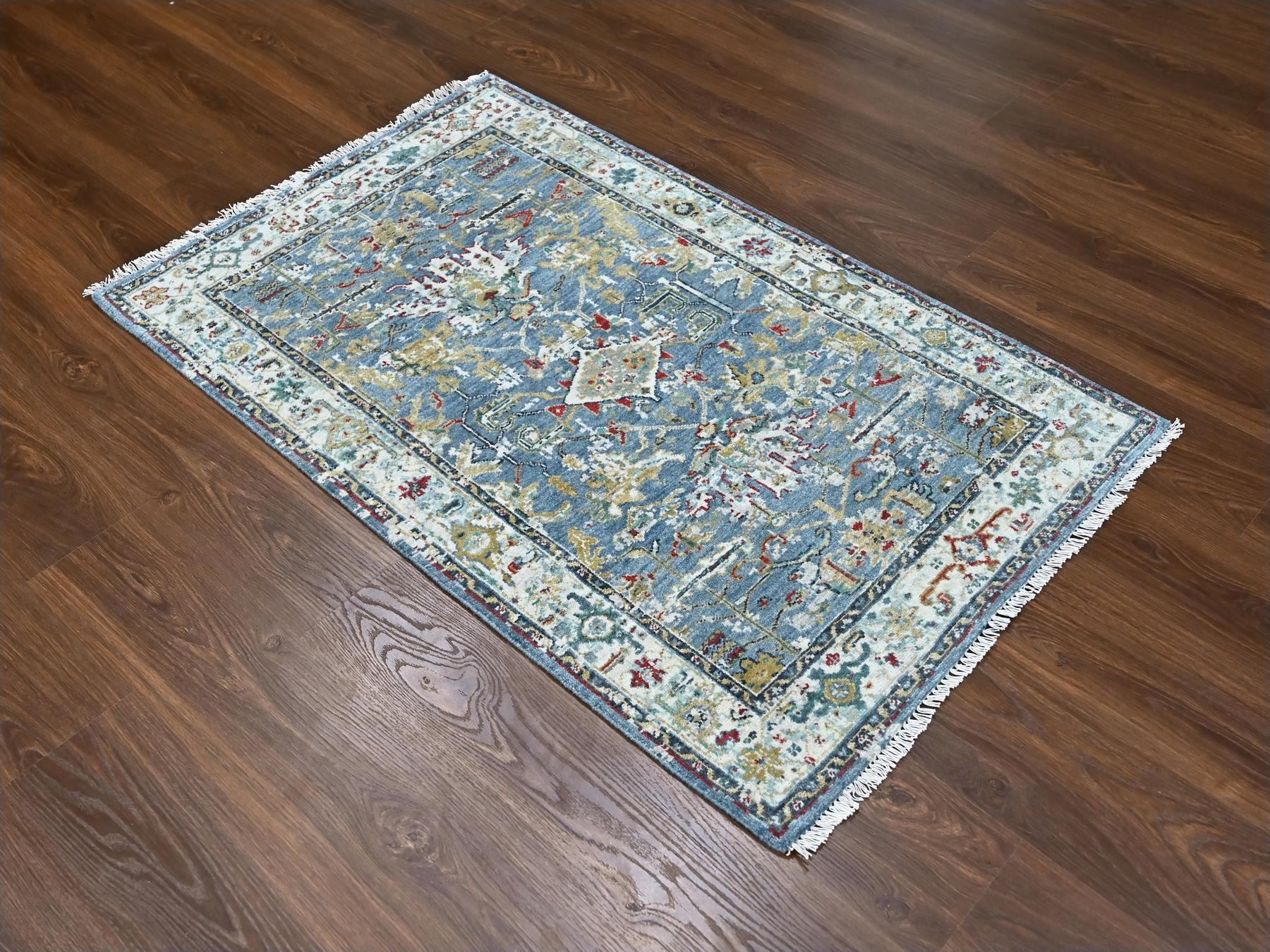 Heriz Traditional hand-knotted wool rug in Blue, 3'1" x 4'11", SKU O084953