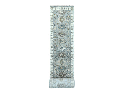 Grey 2'7" x 27'9" Traditional Hand knotted Wool Rug - Sku: O084981