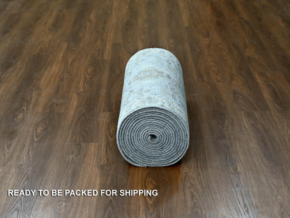 Grey 2'7" x 27'9" Traditional Hand knotted Wool Rug - Sku: O084981