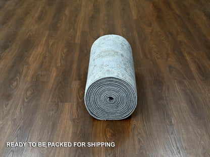 Grey 2'8" x 27'9" Traditional Hand knotted Wool Rug - Sku: O084982