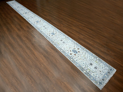 Grey 2'6" x 30'4" Oushak And Peshawar Hand knotted Wool Rug - Sku: O084983