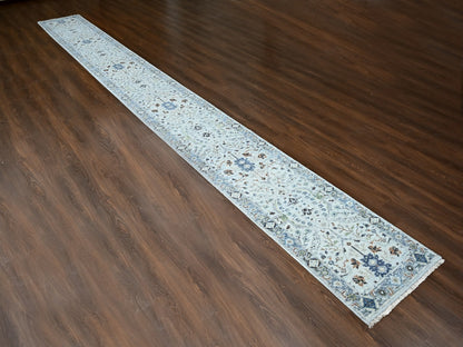 Grey 2'6" x 23'10" Oushak And Peshawar Hand knotted Wool Rug - Sku: O084985