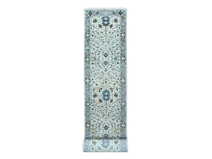 Grey 2'8" x 23'10" Oushak And Peshawar Hand knotted Wool Rug - Sku: O084986