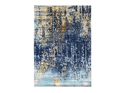 Blue 6'1" x 8'10" Modern and Contemporary Hand knotted Wool Rug - Sku: O084990