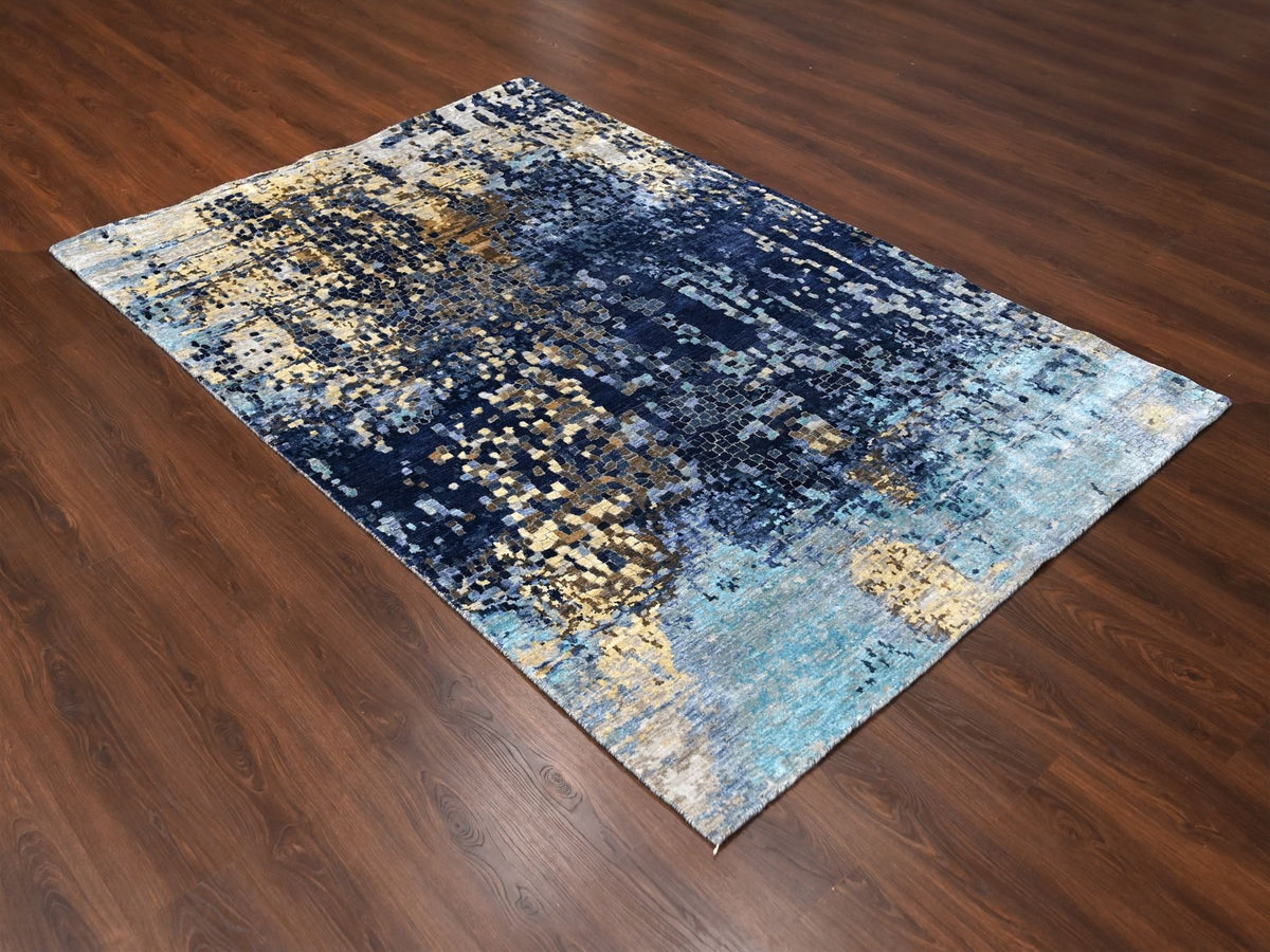 Modern / Contemporary hand-knotted wool rug in Blue, 6'1" x 8'10", SKU O084990