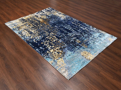 Modern / Contemporary hand-knotted wool rug in Blue, 6'1" x 8'10", SKU O084990