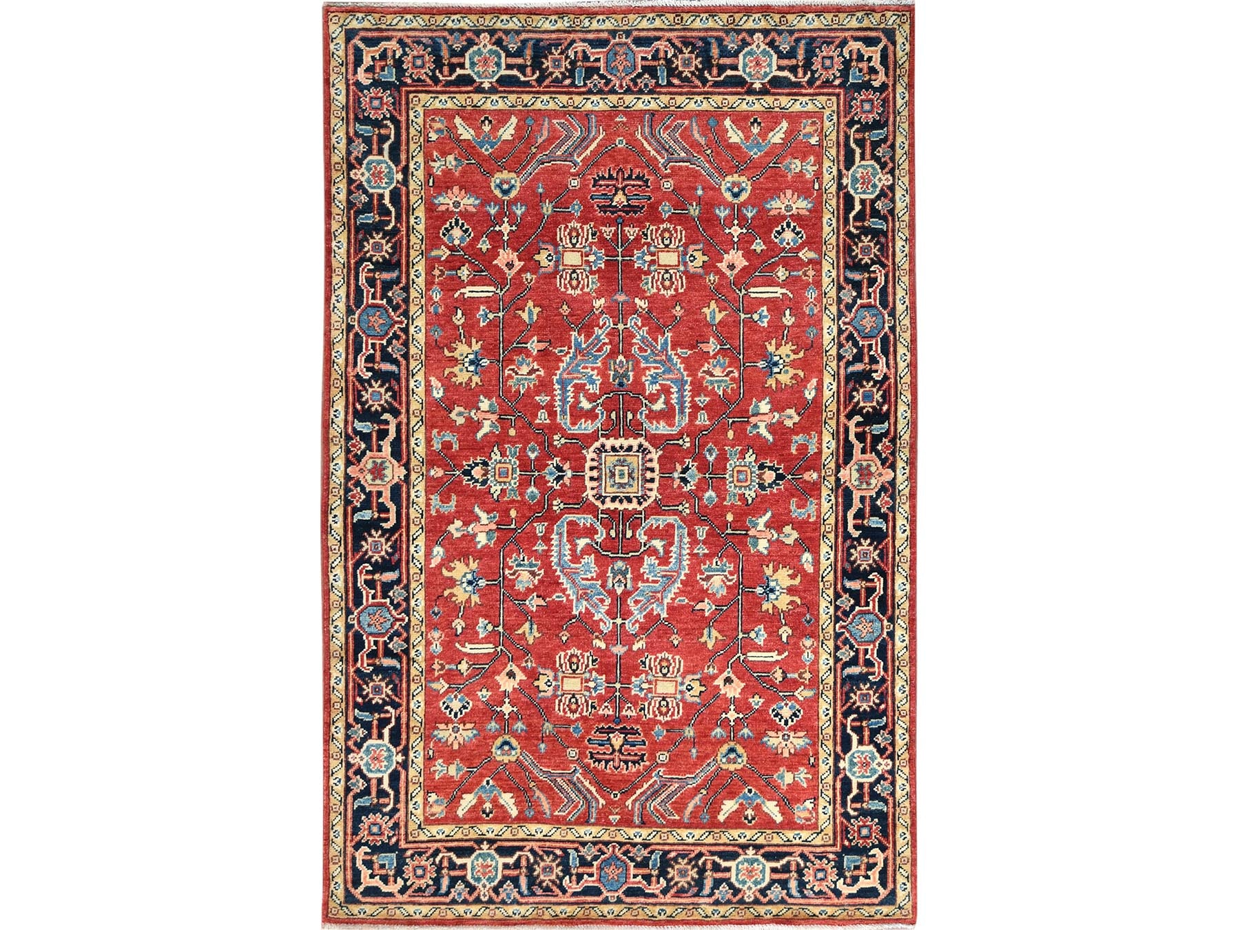 Heriz Heriz hand-knotted wool rug in Red & Midnight Blue, 3'10" x 6' — SKU O085008
