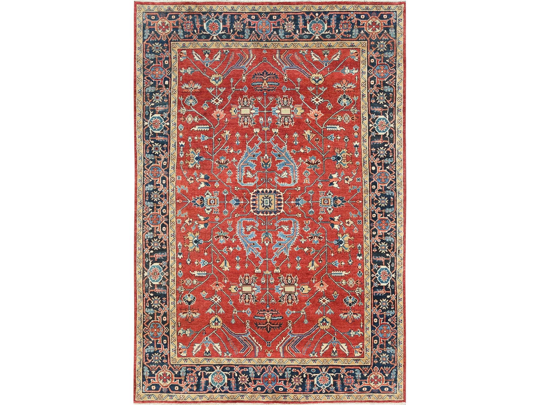 Heriz Heriz hand-knotted wool rug in Red & Blue, 6'1" x 9'1" — SKU O085022