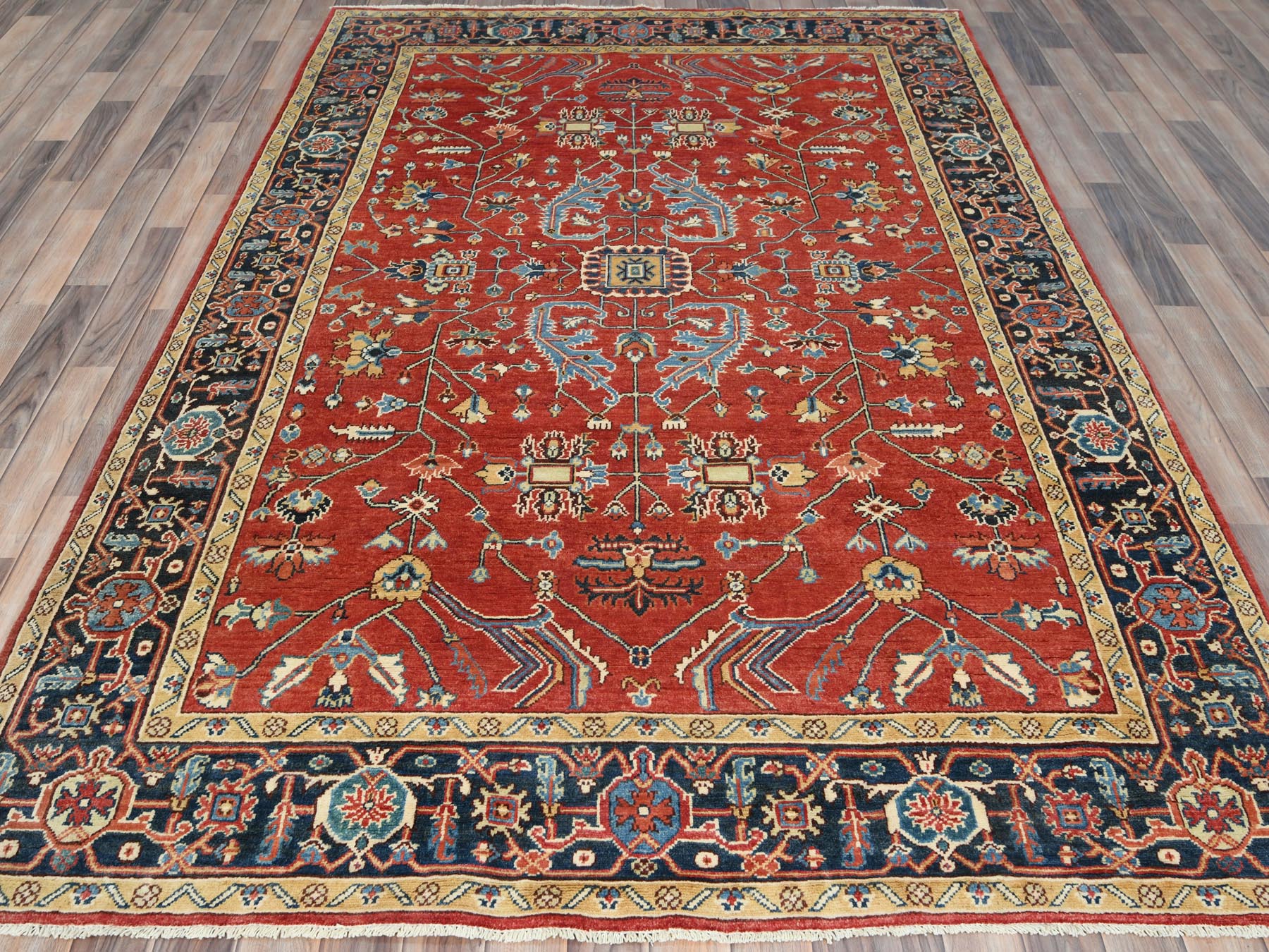 Heriz Heriz hand-knotted wool rug in Red & Blue, 6'1" x 9'1" — SKU O085022 (view 2)