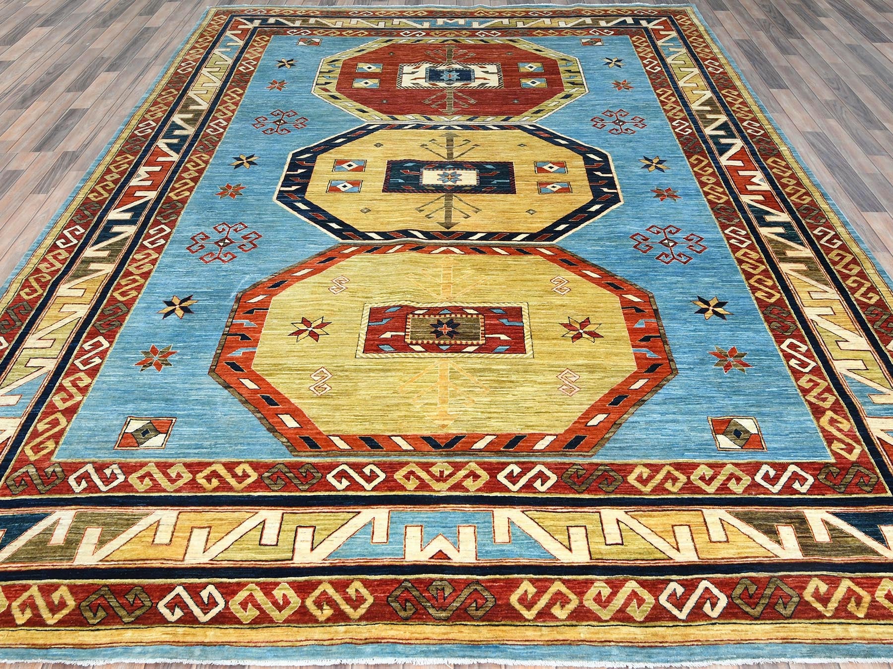 Tribal & Geometric hand-knotted wool rug in Blue & Red, 9' x 11'10" — SKU O085032 (view 2)