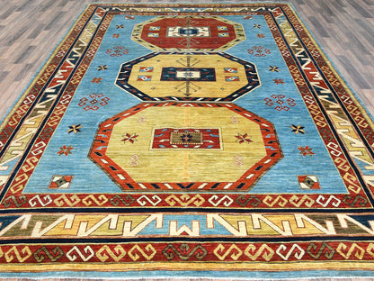 Blue 9'0" x 11'10" Tribal & Geometric Hand knotted Wool Rug - Sku: O085032