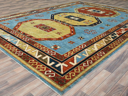 Blue 9'0" x 11'10" Tribal & Geometric Hand knotted Wool Rug - Sku: O085032