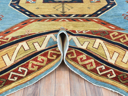 Blue 9'0" x 11'10" Tribal & Geometric Hand knotted Wool Rug - Sku: O085032
