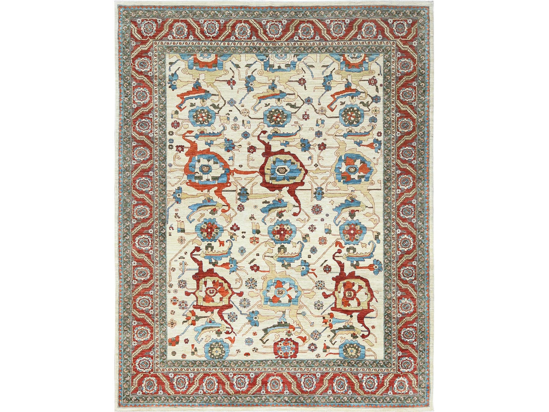 Heriz Heriz hand-knotted wool rug in Ivory & Red, 9' x 11'4" — SKU O085033