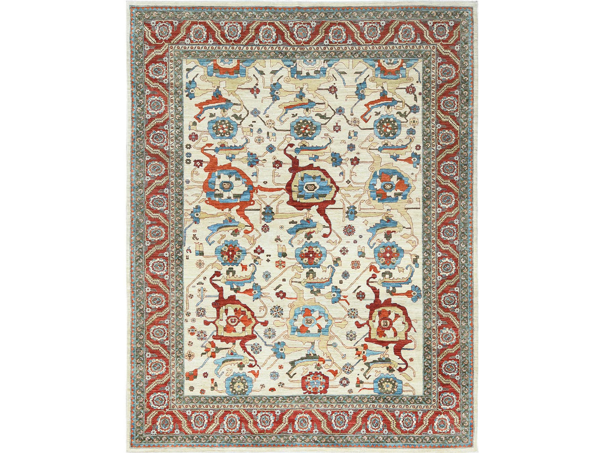 Heriz Heriz hand-knotted wool rug in Ivory & Red, 9' x 11'4" — SKU O085033