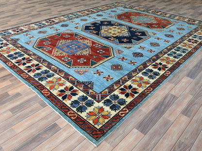 Blue 9'0" x 11'8" Tribal & Geometric Hand knotted Wool Rug - Sku: O085034