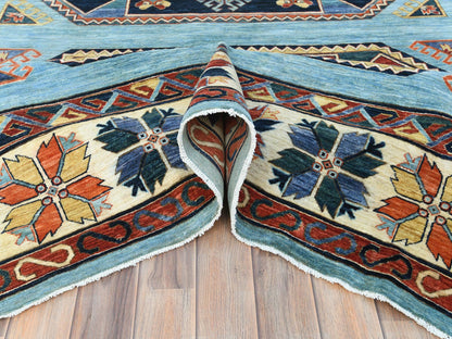 Blue 9'0" x 11'8" Tribal & Geometric Hand knotted Wool Rug - Sku: O085034