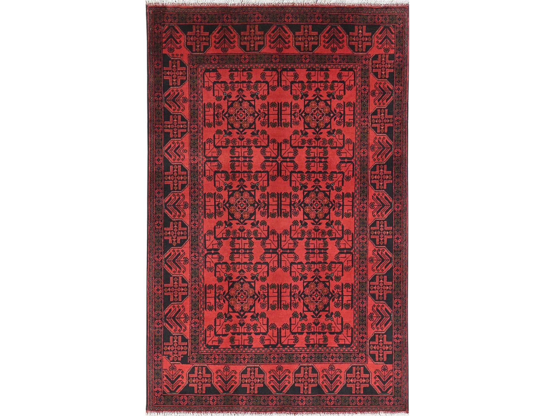 Tribal & Geometric hand-knotted wool rug in Red, 4'2" x 6'5" — SKU O085108