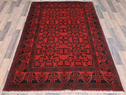 Tribal & Geometric hand-knotted wool rug in Red, 4'2" x 6'5" — SKU O085108 (view 2)