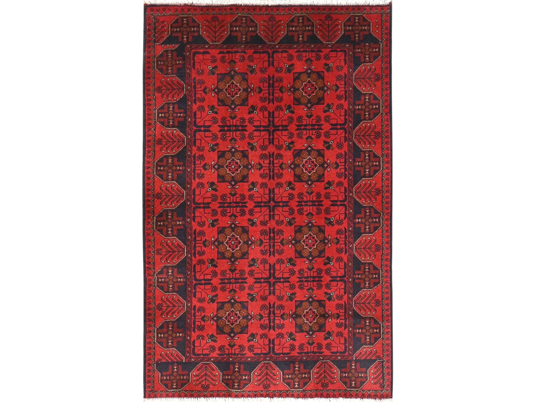 Tribal & Geometric hand-knotted wool rug in Red, 4'1" x 6'3" — SKU O085110