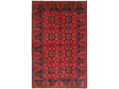 Tribal & Geometric hand-knotted wool rug in Red, 4'1" x 6'3" — SKU O085110