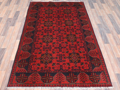 Red 4'1" x 6'3" Tribal Hand knotted Wool Rug - Sku: O085110