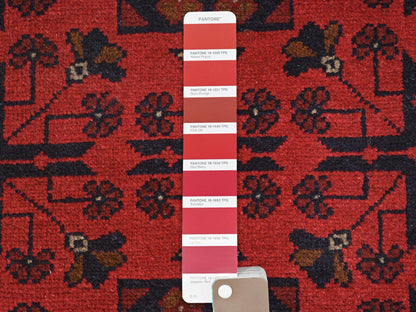 Tribal & Geometric hand-knotted wool rug in Red, 4'1" x 6'3" — SKU O085110 (view 4)
