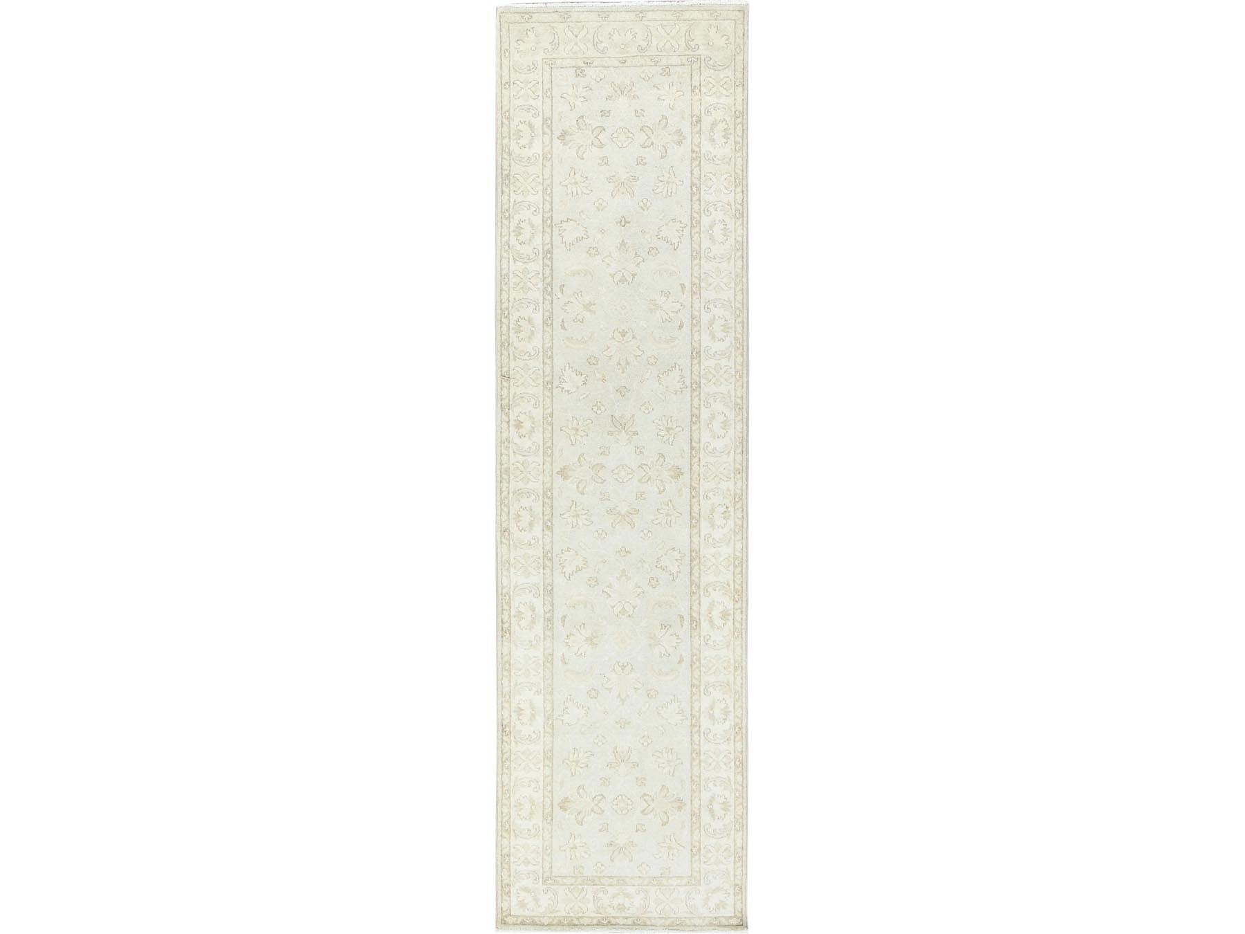Ivory 2'8" x 9'9" Oushak / Peshawar Hand knotted Wool Rug - Sku: O085215