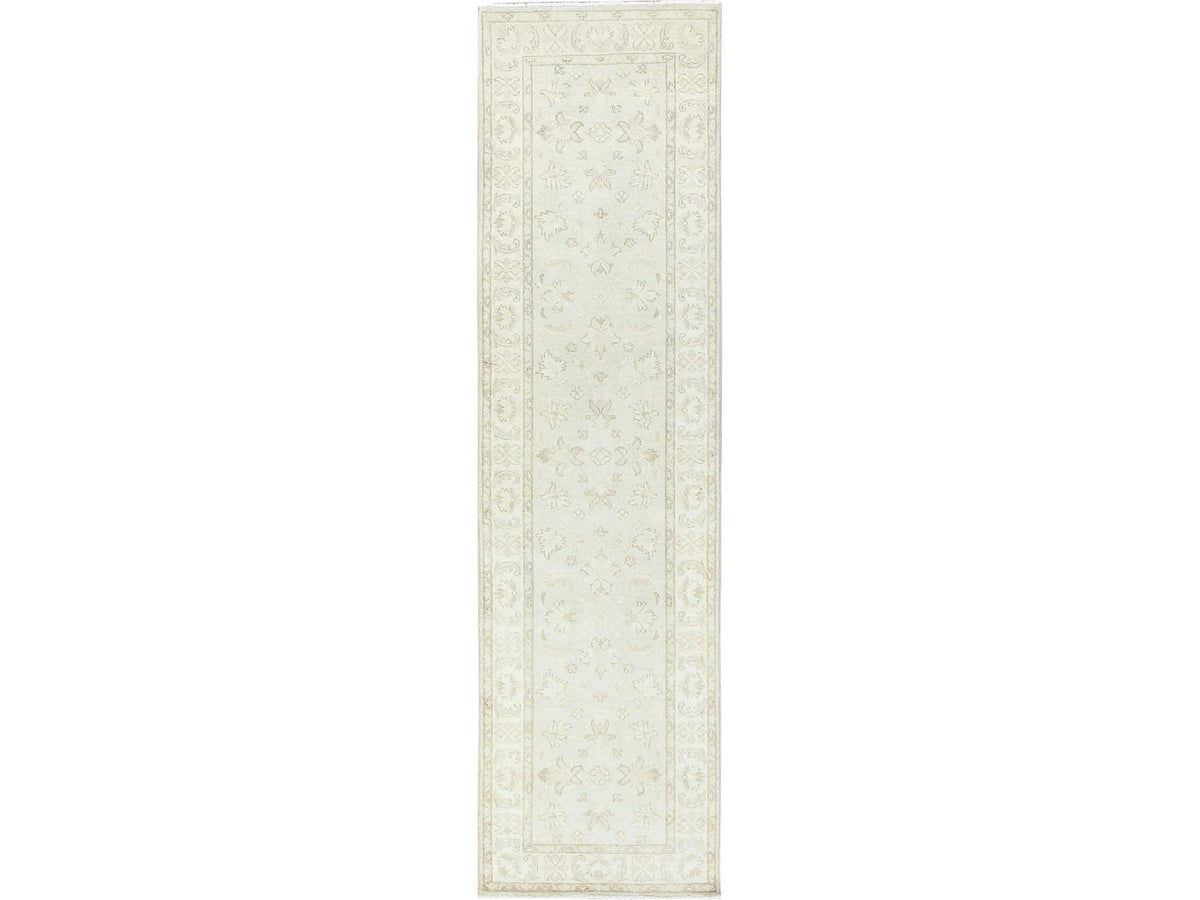 Peshawar Oushak hand-knotted wool runner in Ivory, 2'8" x 9'9" — SKU O085215