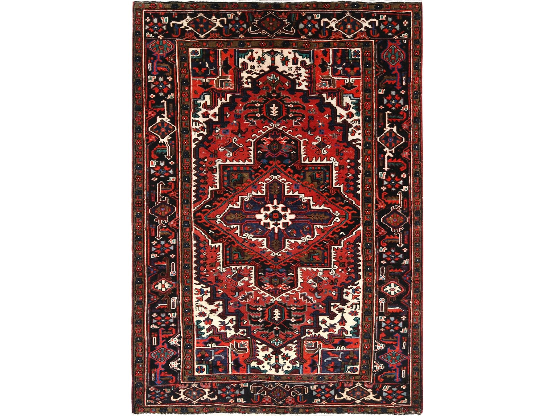 Heriz Heriz hand-knotted wool rug in Red & Midnight Blue, 6'8" x 9'3" — SKU O085237