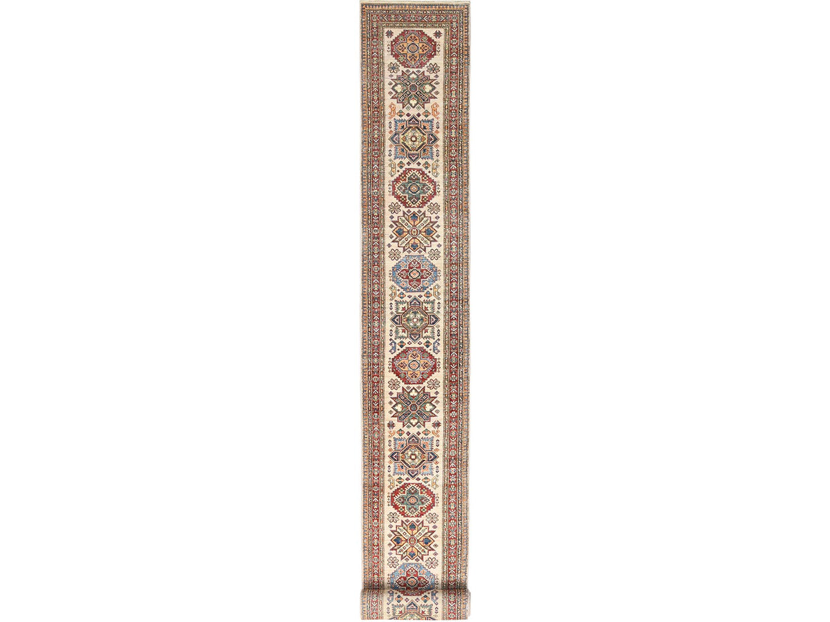 Kazak Kazak hand-knotted wool runner in Ivory & Red, 2'9" x 35'8" — SKU O085291