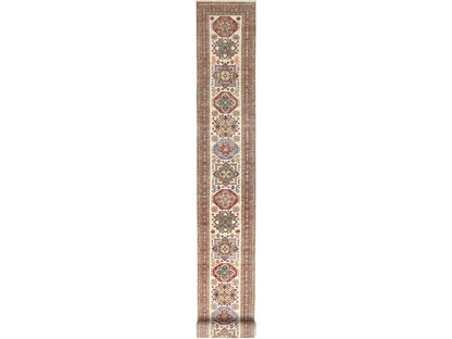 Kazak Kazak hand-knotted wool runner in Ivory & Red, 2'9" x 35'8" — SKU O085291