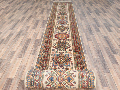 Kazak Kazak hand-knotted wool runner in Ivory & Red, 2'9" x 35'8" — SKU O085291 (view 2)