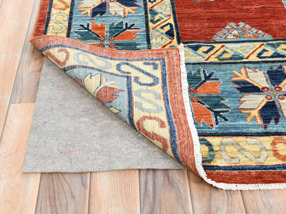 Tribal & Geometric hand-knotted wool rug in Red & Blue, 9' x 12'2" — SKU O085299 (view 4)