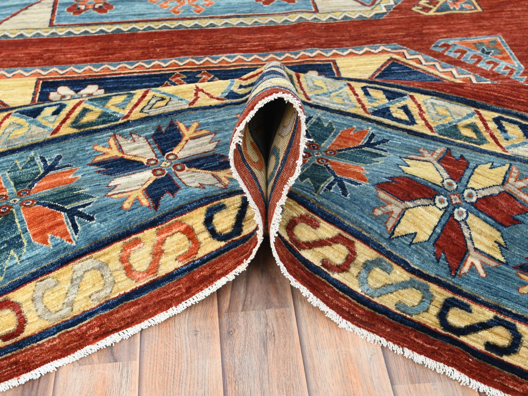 Tribal & Geometric hand-knotted wool rug in Red & Blue, 9' x 12'2" — SKU O085299 (view 5)