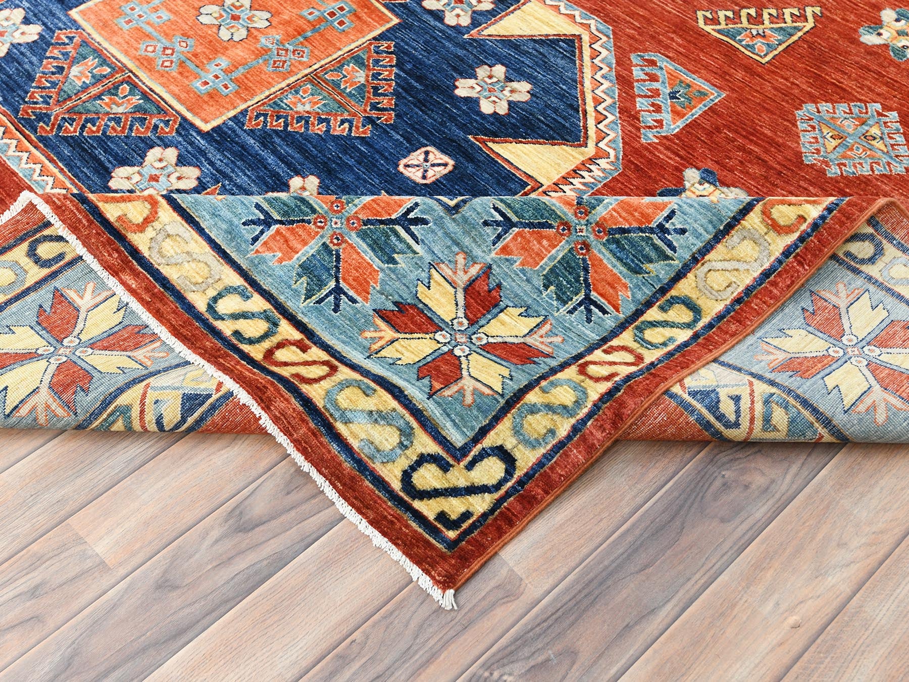 Tribal & Geometric hand-knotted wool rug in Red & Blue, 9' x 12'2" — SKU O085299 (view 6)