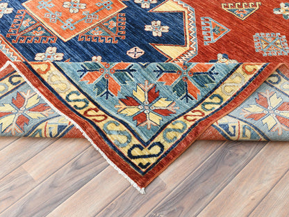 Tribal & Geometric hand-knotted wool rug in Red & Blue, 9' x 12'2" — SKU O085299 (view 6)